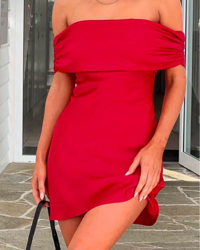 Red Off-Shoulder Dress - Image 1