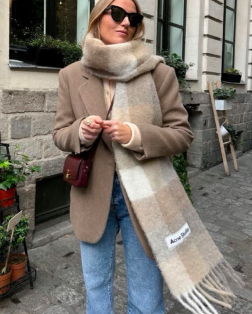 Acne Studios Beige Checked Scarf - Image 1