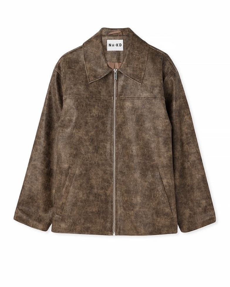 Brown Washed Out Leather Jacket - Image 4