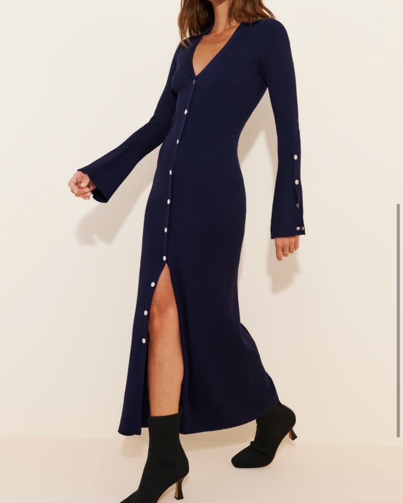Navy Blue Button Maxi Dress - Image 2