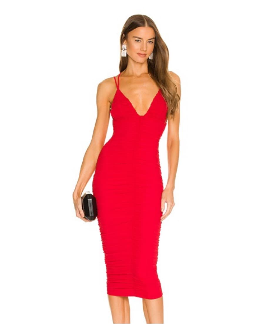 Michael Costello Ruched Red Midi Dres - Image 1