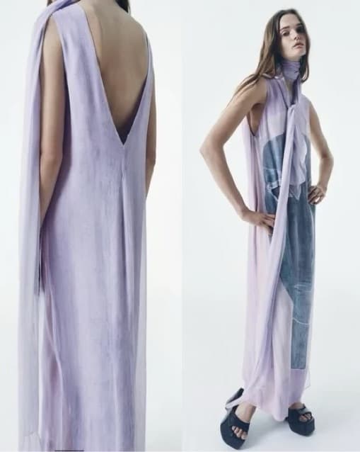 Zara Lilac Blue Face Dress With Scarf  - Image 6