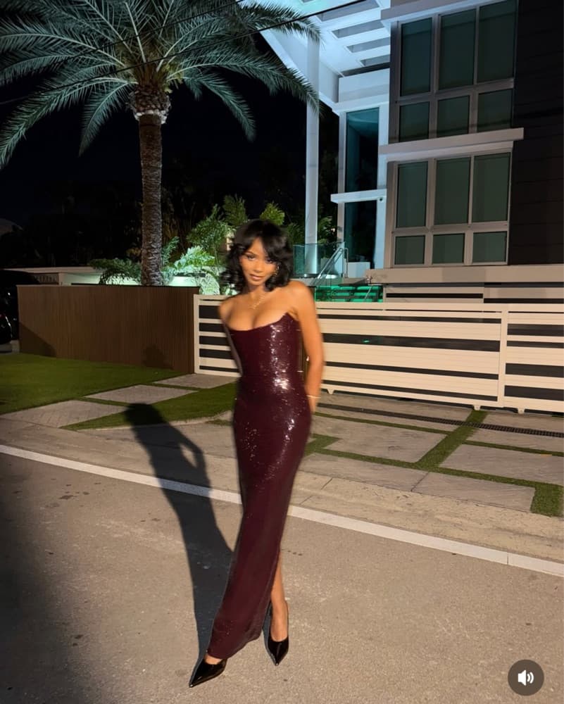 Burgundy Sequin Gown - Image 1