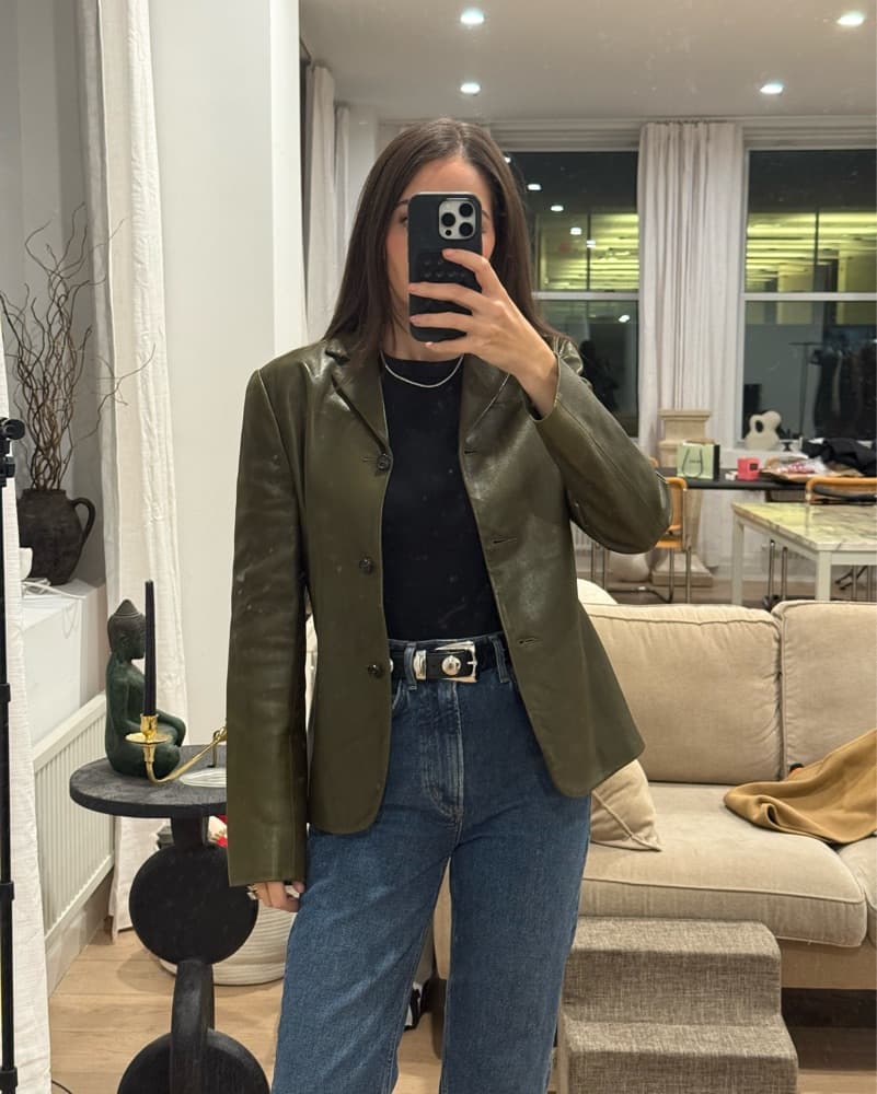 Prada Vintage Olive Green Leather Jacket - Image 2