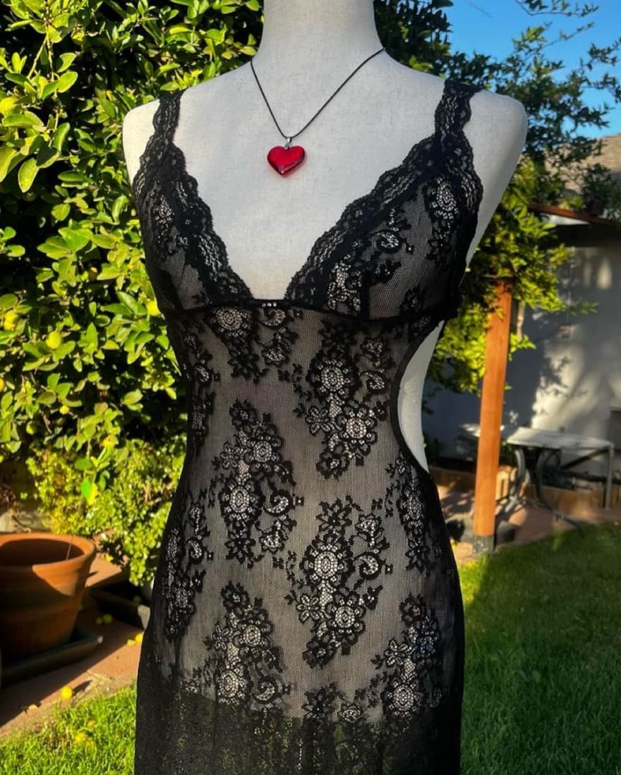 Vintage Sheer Black Midi Dress - Image 2