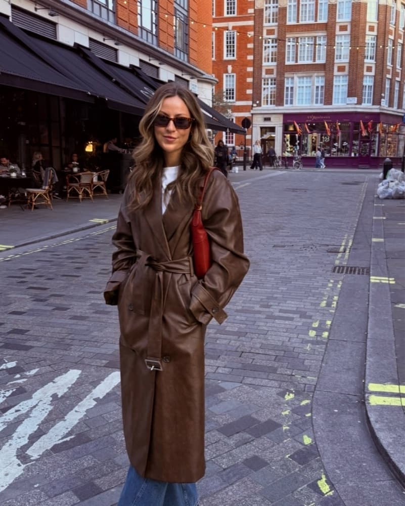 Brown Leather Trenchcoat - Image 1