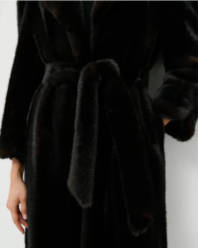 Luxurious Dark Brown Faux Fur Coat - Image 2