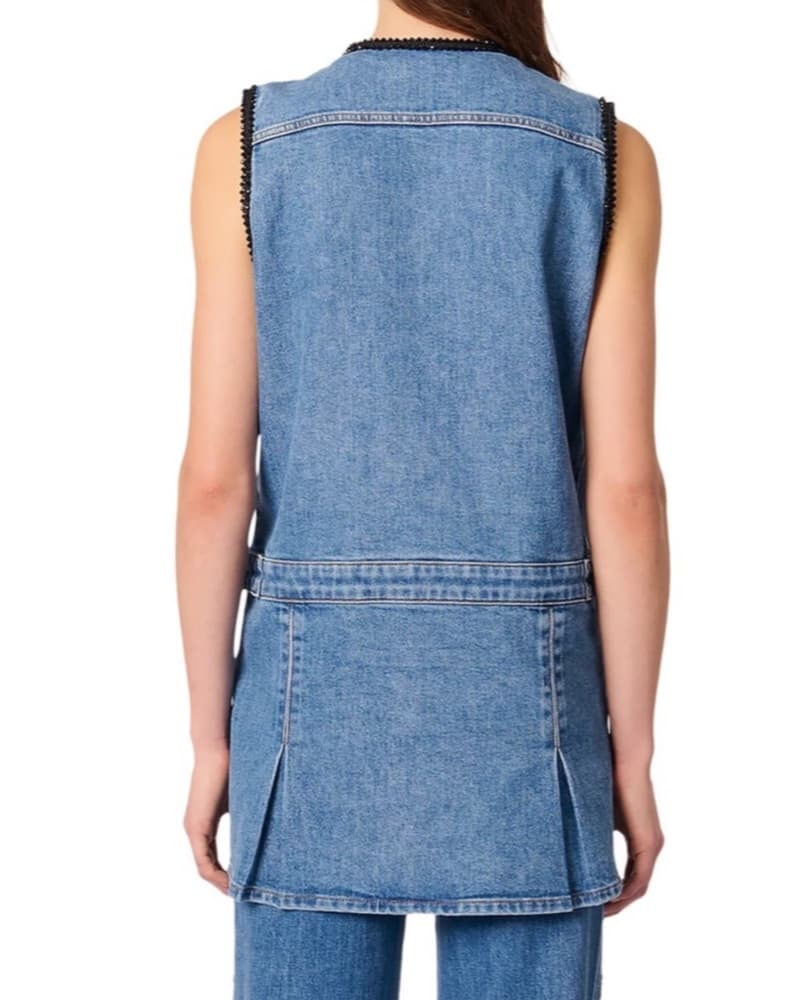 Denim Dress with Black Beaded Trim - Image 3