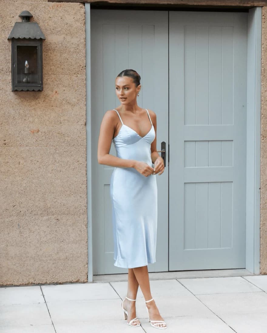 Charcoal Light Blue Midi Dress - Image 4
