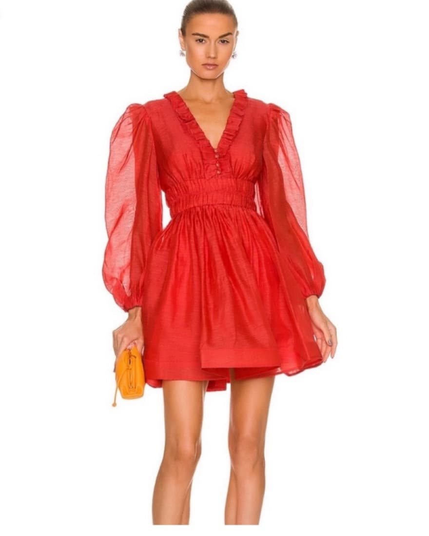 Zimmermann Red Prima Ruffle Frill Dress - Image 1