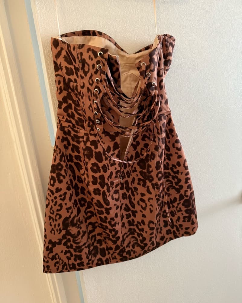 Leopard Pacie Satin Mini Dress Size 4 - Image 3