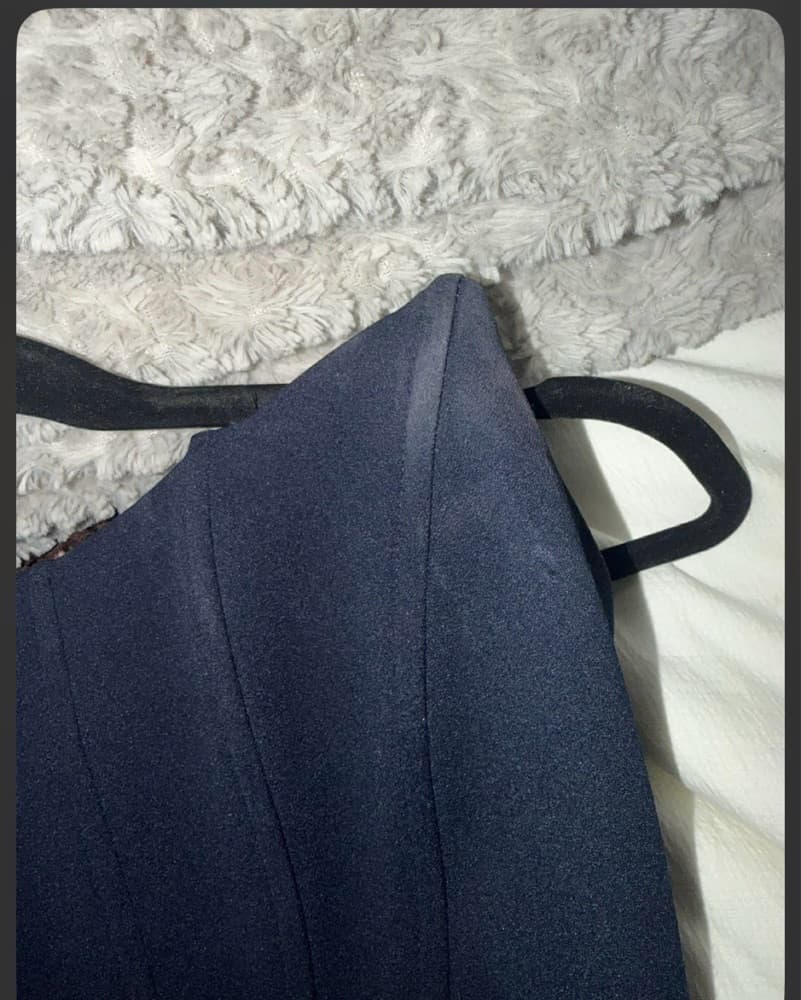 Aqua Strapless Navy Blue Dress - Image 3