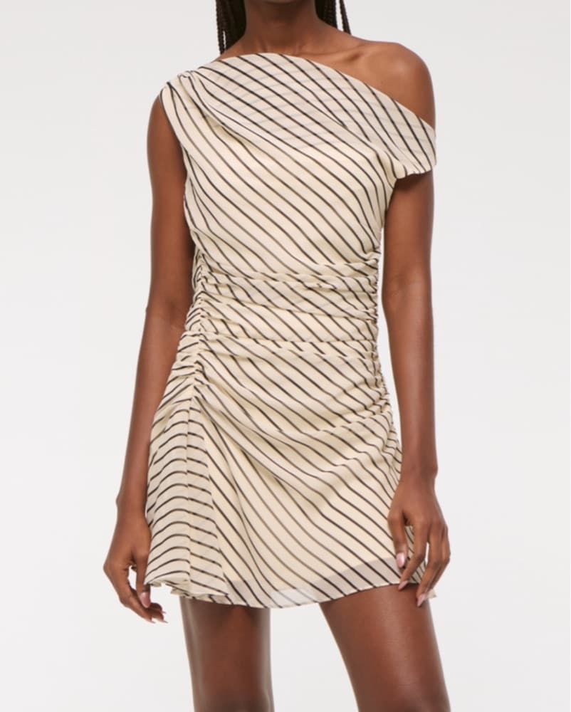 Striped One-Shoulder Mini Dress - Image 1