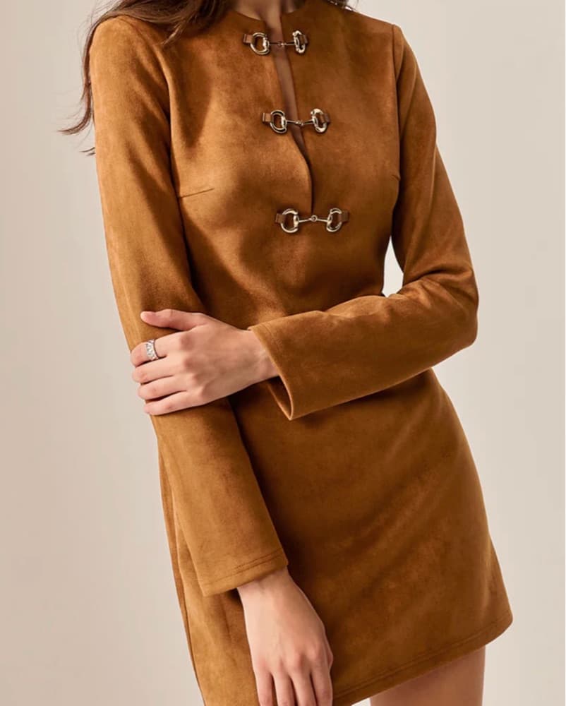 Sueded Effect Metal Detail Dress - Image 3