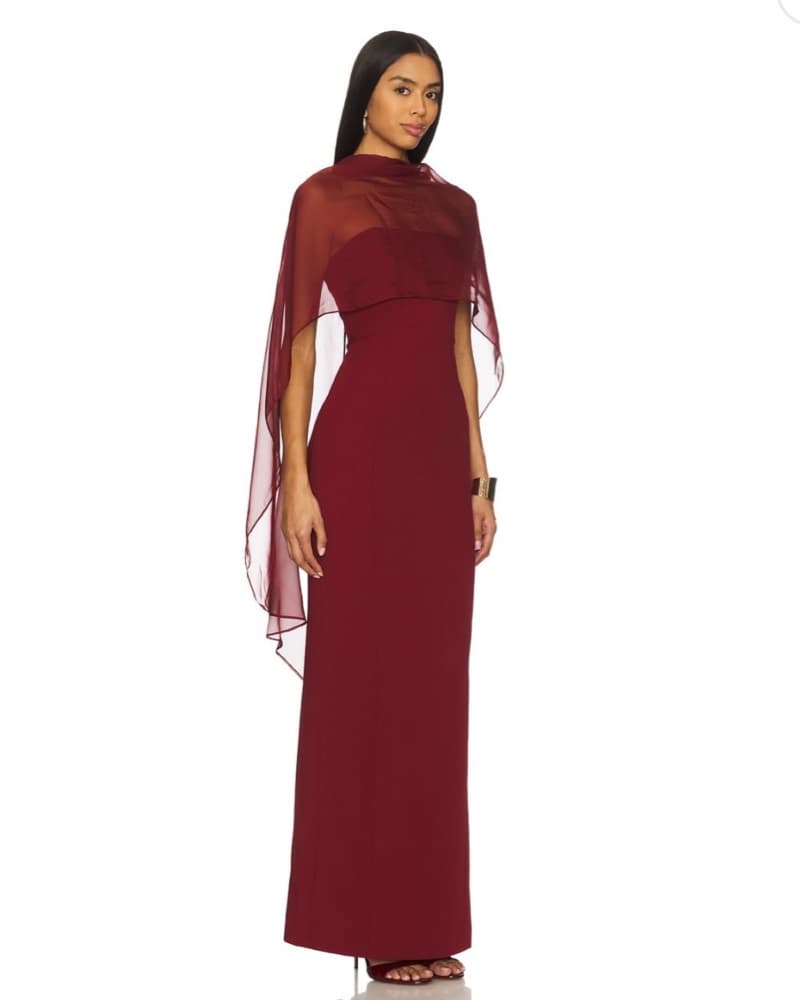 Stone Cold Fox Cape Gown in Wine Red - Image 3