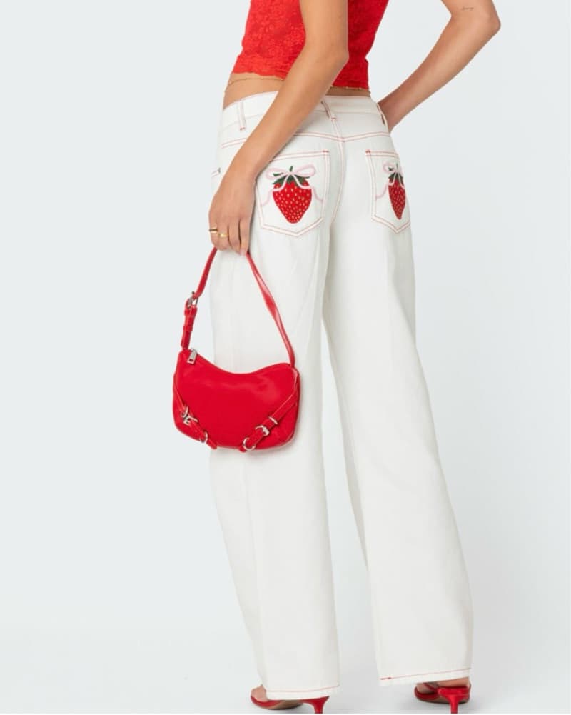 Strawberry Bow White Low Rise Jeans  - Image 1