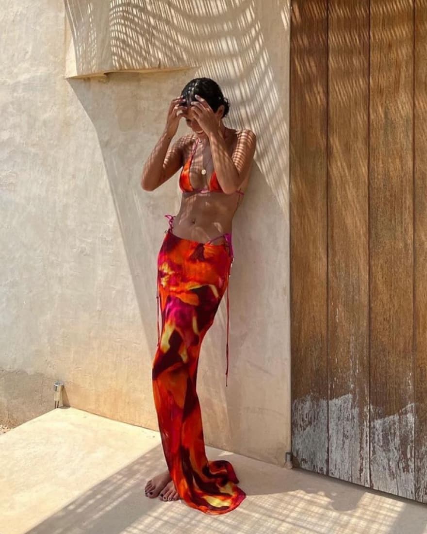 Orange & Red Bikini + Skirt Set - Image 6
