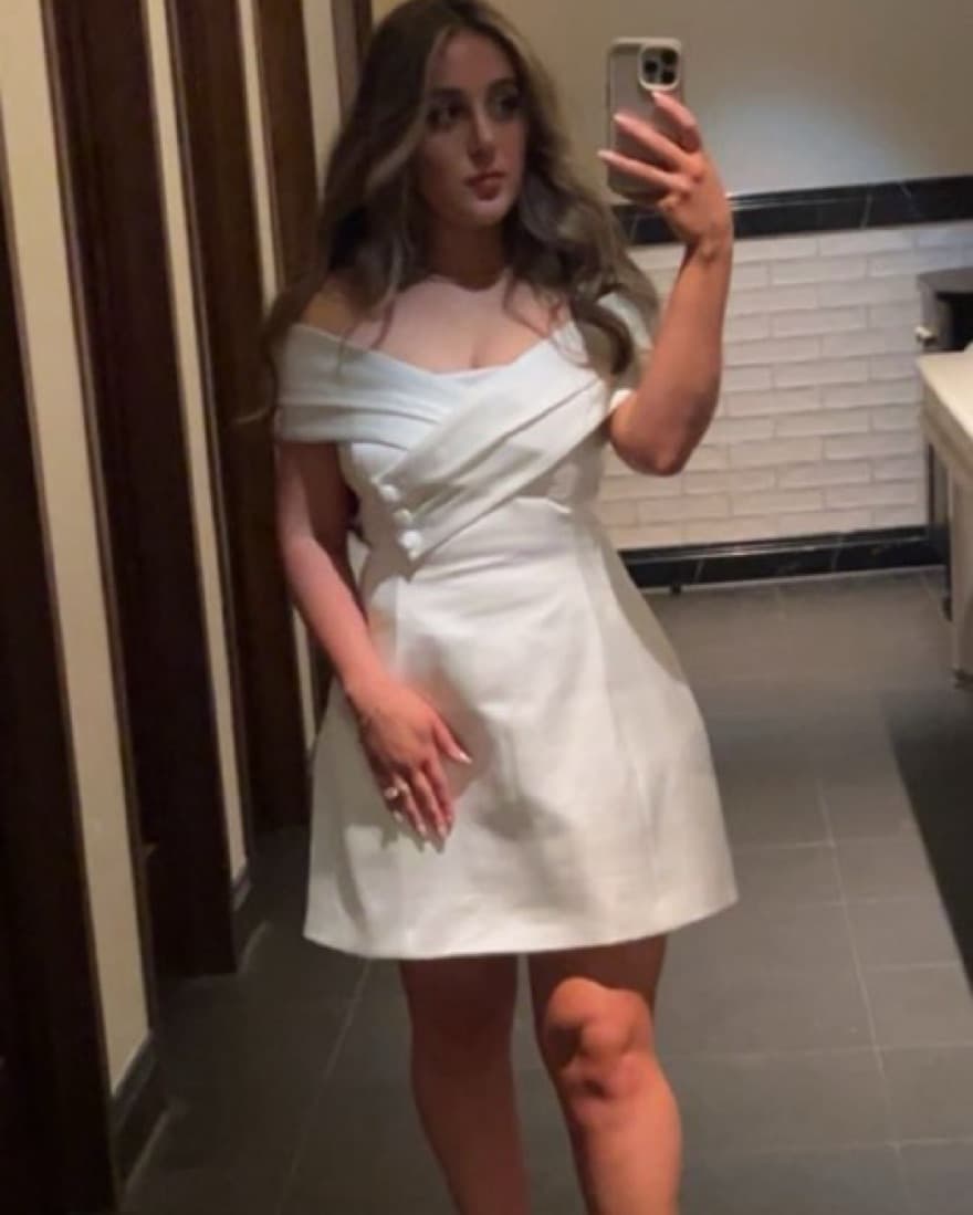 Evita Satin Off Shoulder Mini Dress - Image 4