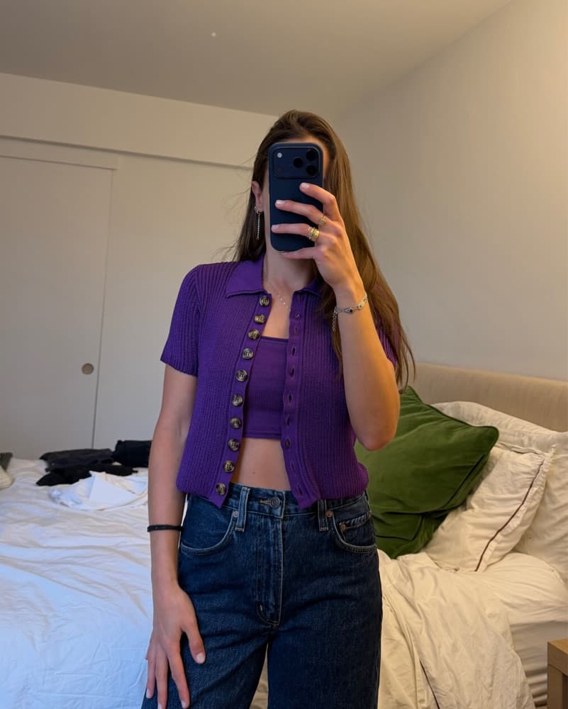 Vibrant Ribbed Cropped Cardigan And Top  - Image 6