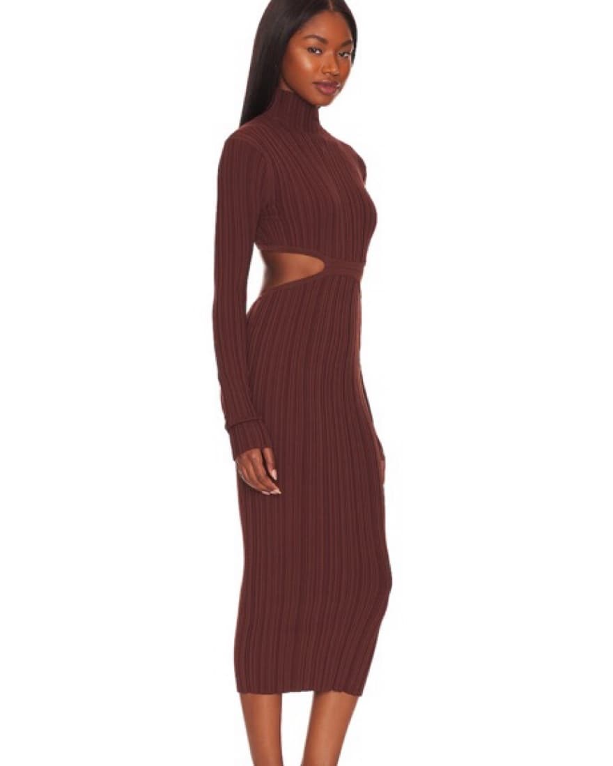 Revolve Brown Knit Ribbed Midi Dress - Image 2