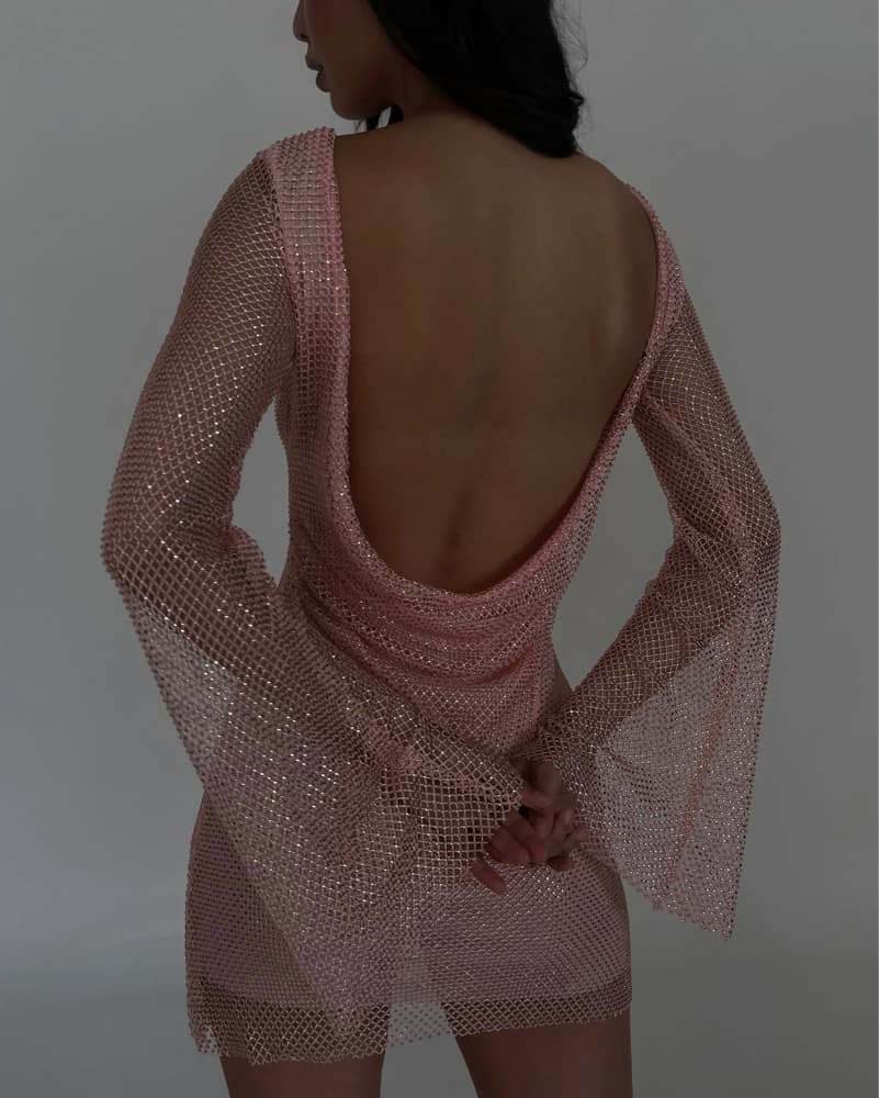 Samira Flare Sleeve Diamante Mesh Mini  - Image 4