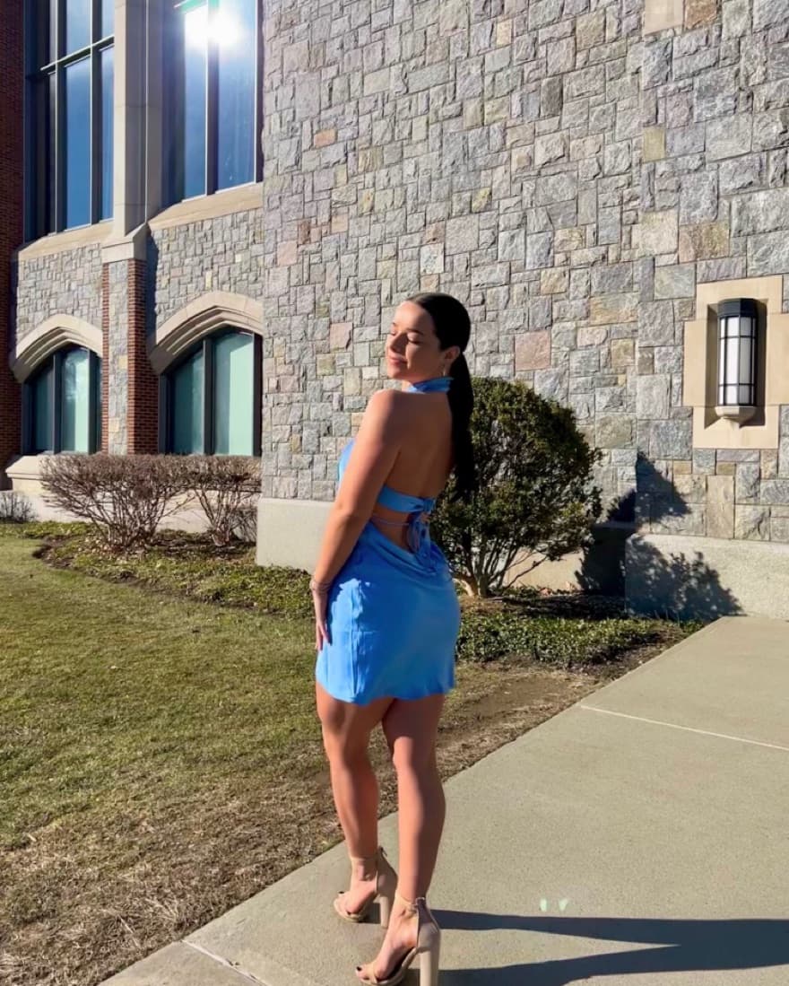 Blue High Neck Open Back Mini Dress - Image 1
