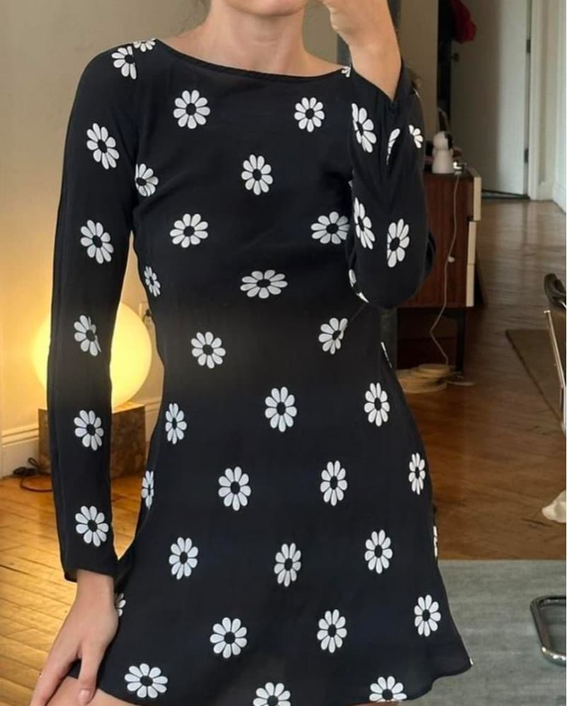 Black Floral Mini Dress - Image 3