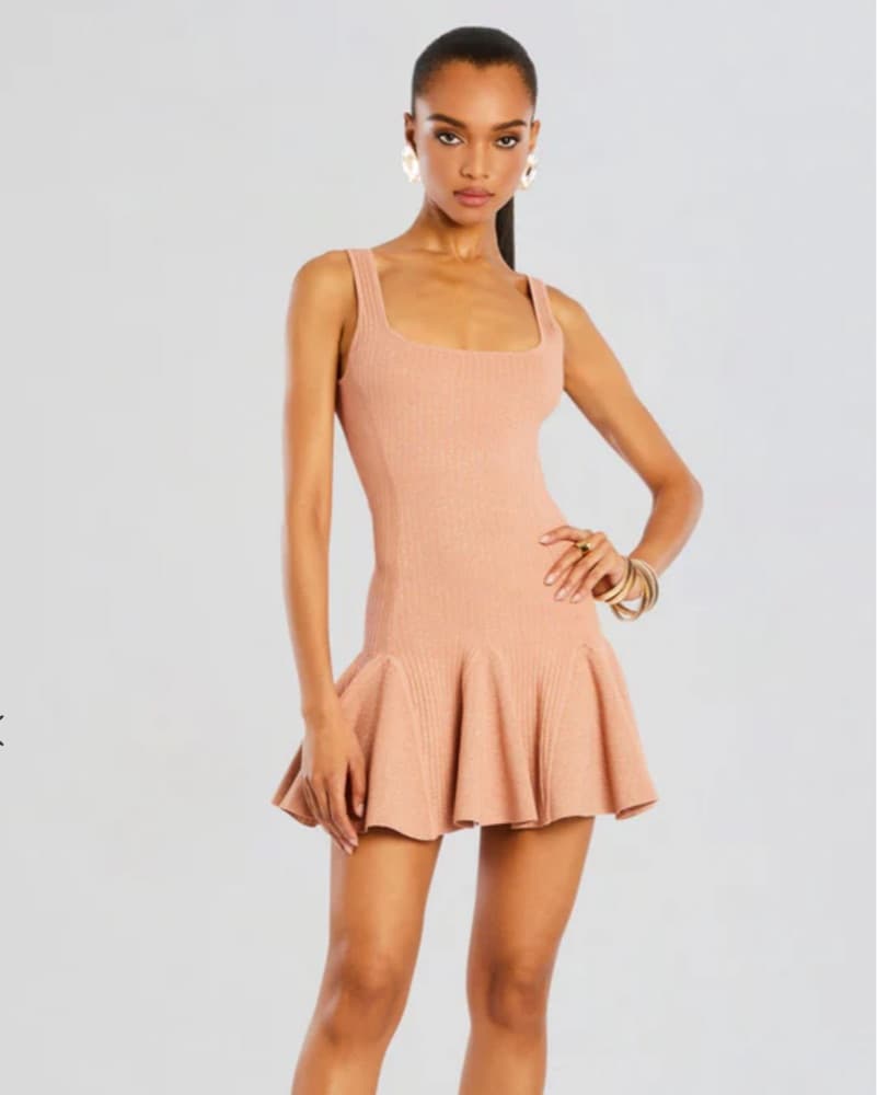Chic Peach Ribbed Flare Mini Dress - Image 1