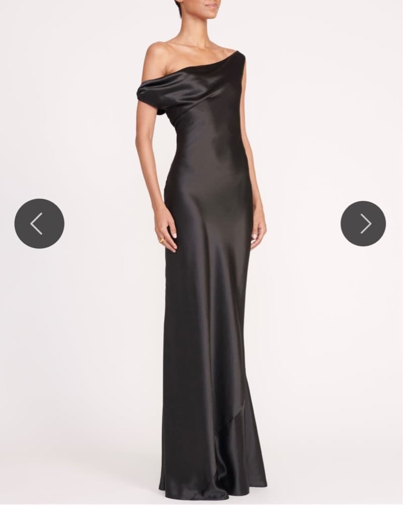 Elegant One-Shoulder Black Satin Gown - Image 1