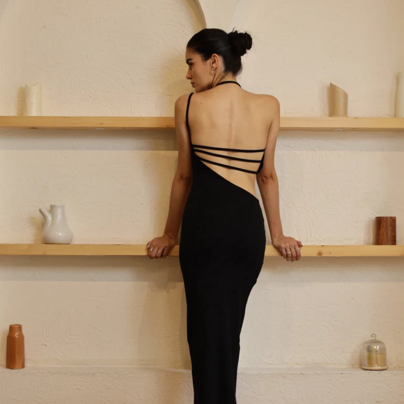 Strappy Cutout Black Midi Dress - Image 2