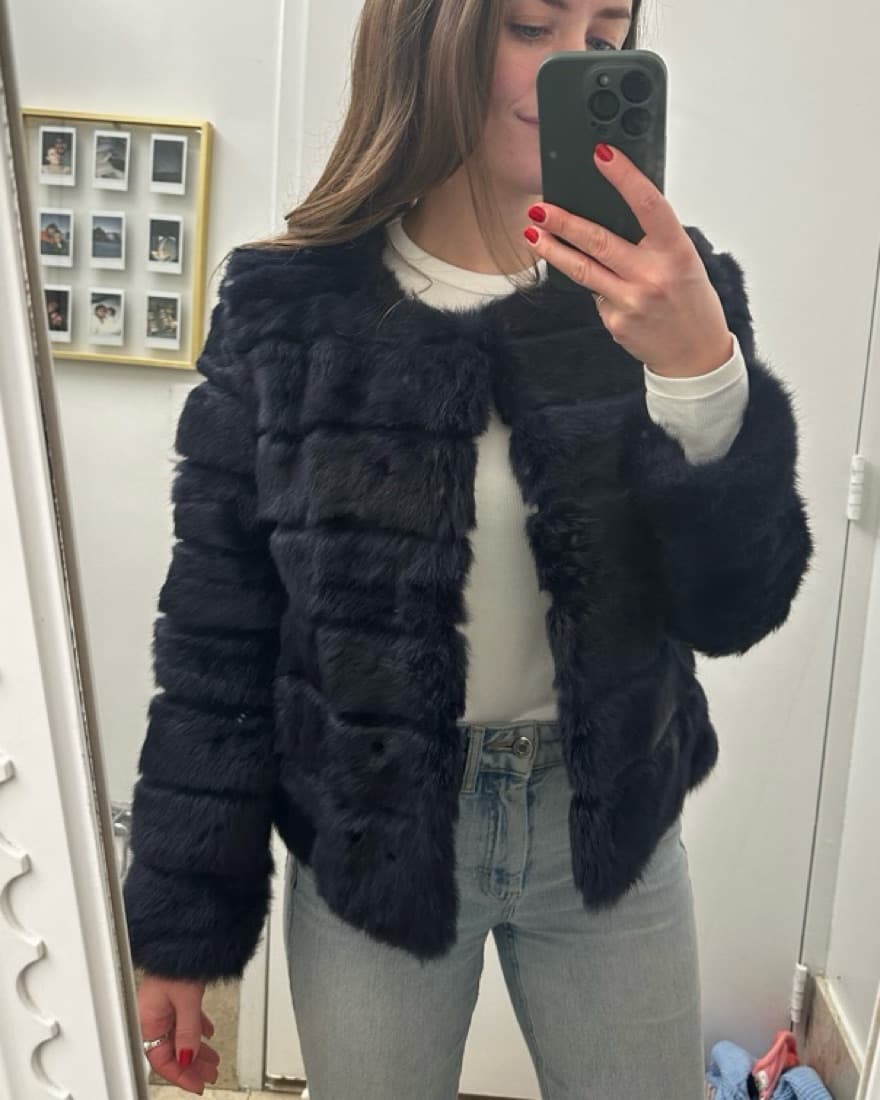 Navy Fur Coat - Image 1