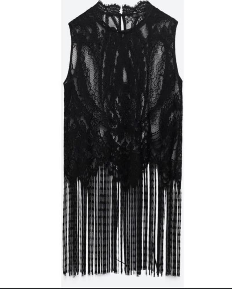 Zara Fringe Lace Top Black - Image 1