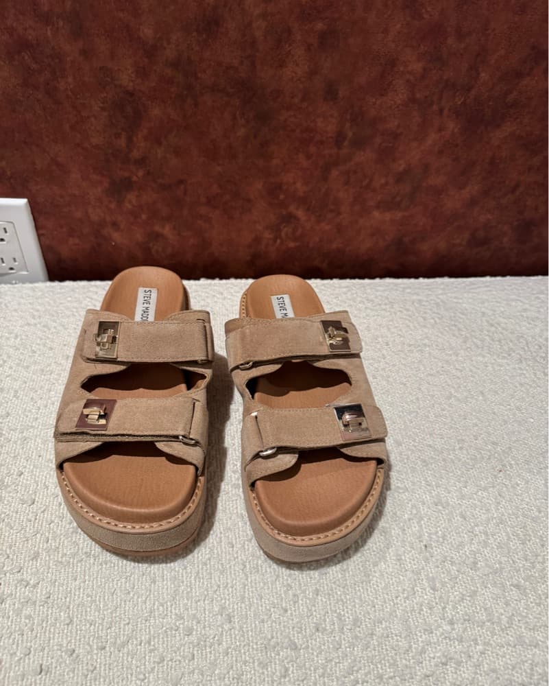 Beige Suede Platform Sandals - Image 2