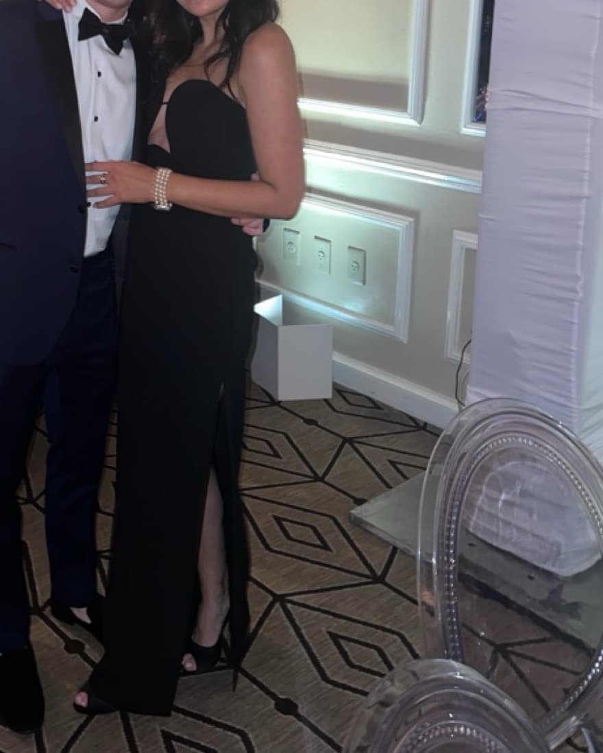 BCBG Structured Strapless Gown with Slit - Image 2