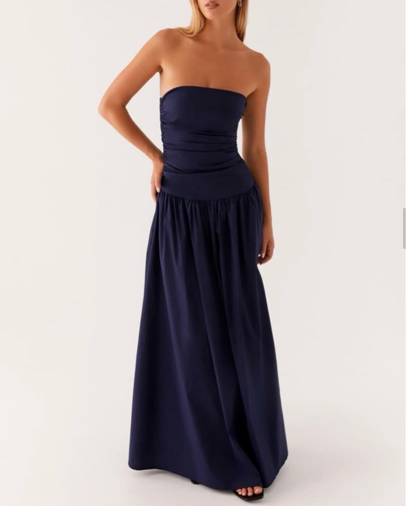 Navy Strapless Maxi Dress - Image 1