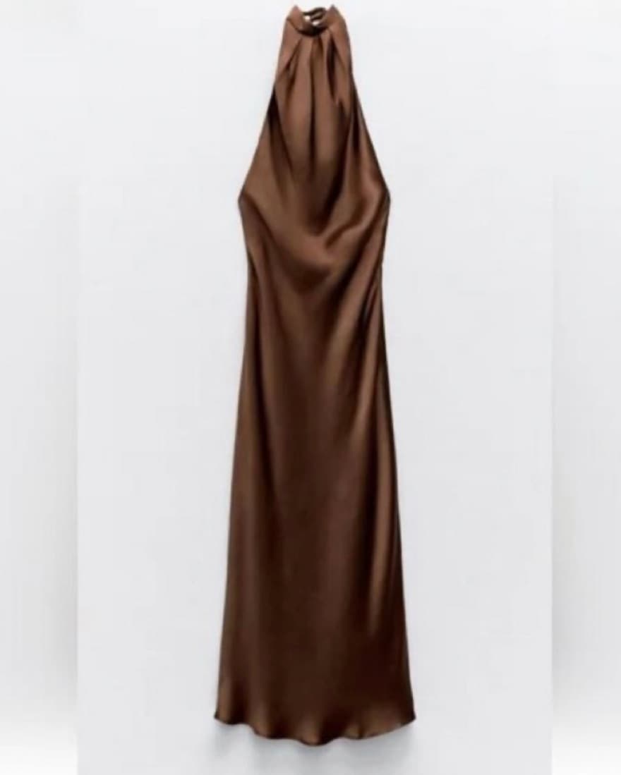 Brown Zara Satin Effect Dress - Image 1