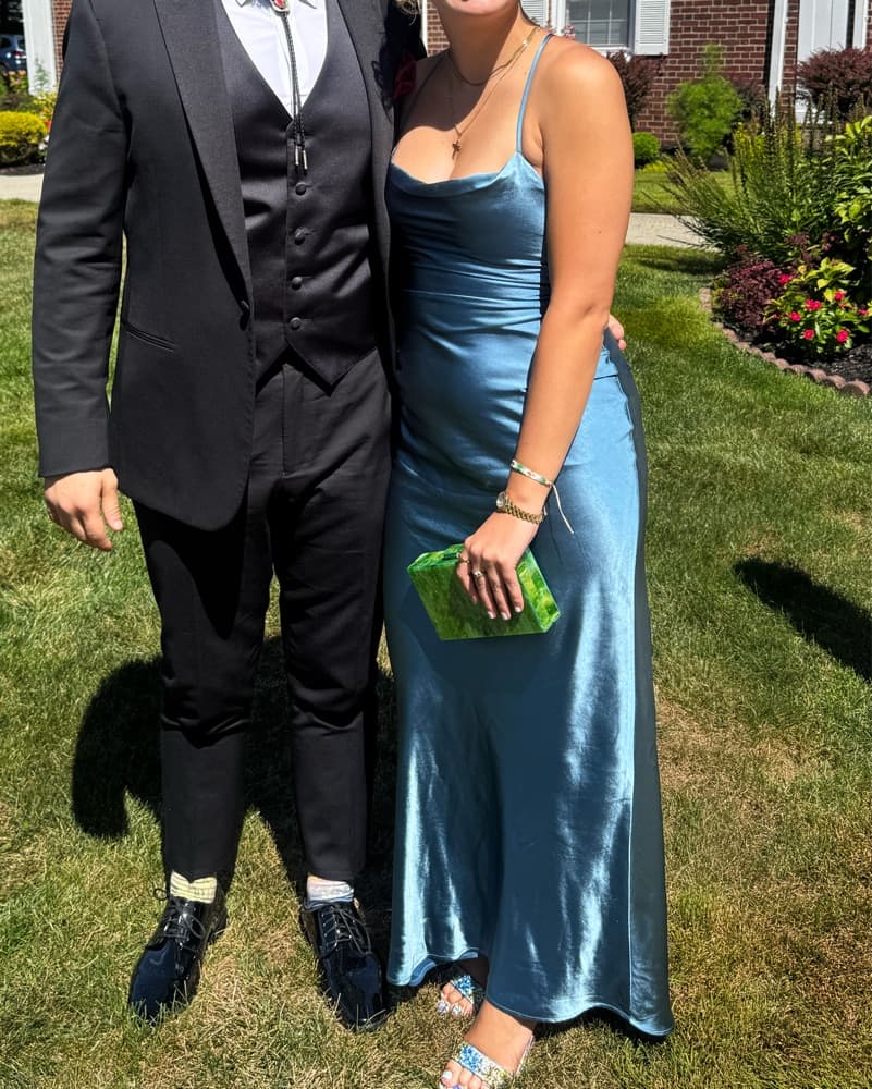 Blue Maxi Backless Satin Dress - Image 4