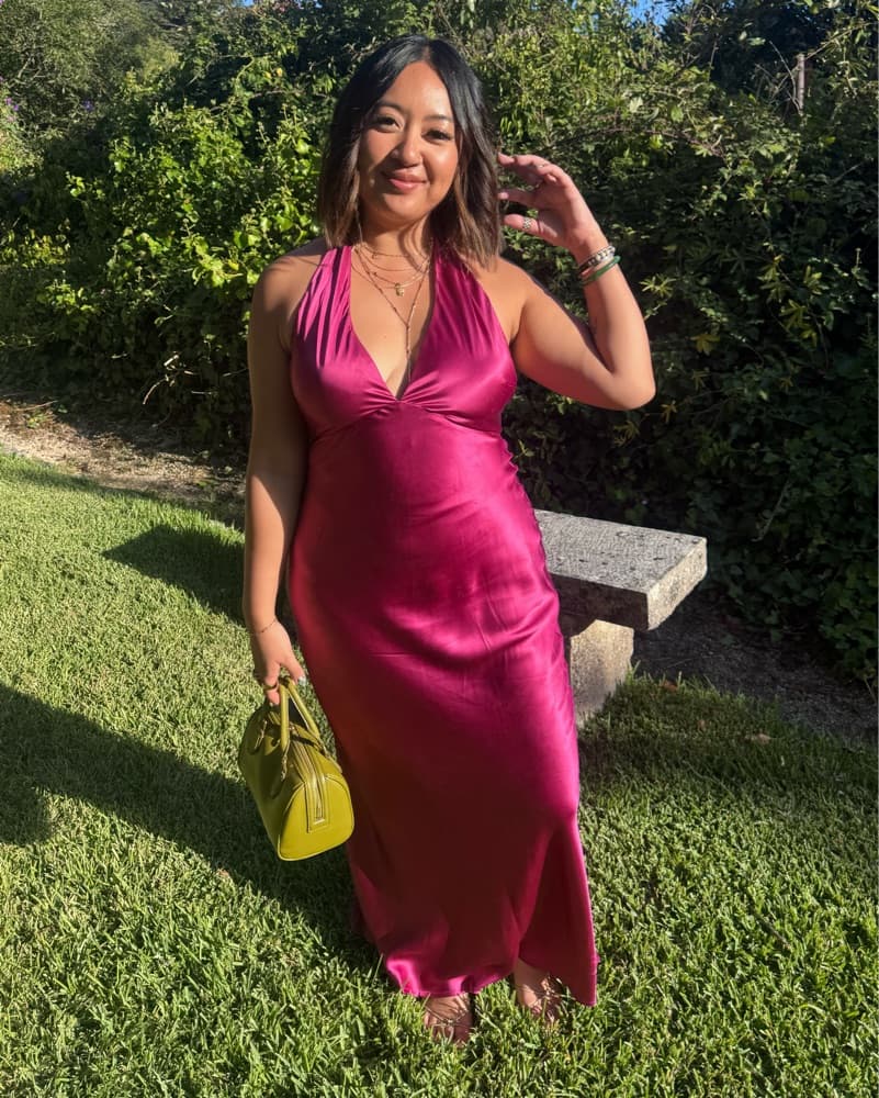 Fuchsia Satin Dress for Wedding Guest - Image 2