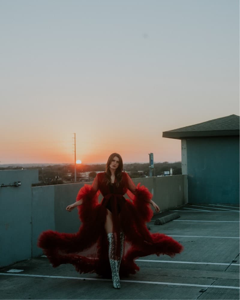 Red Tulle Ruffle Robe Dress - Image 2