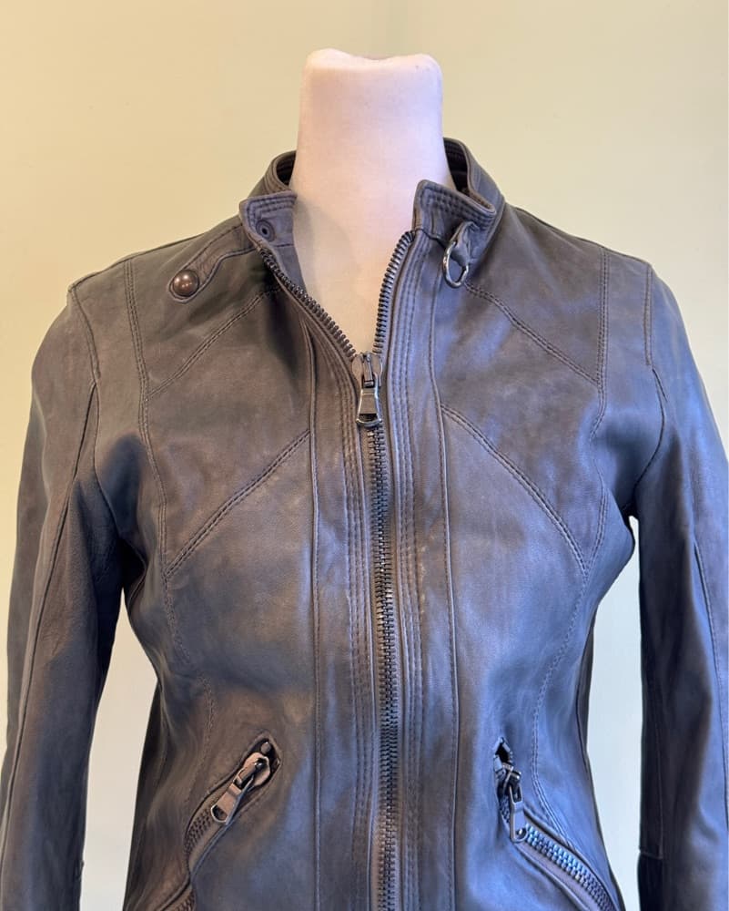 Barone Vintage Leather Moto Jacket - Image 4