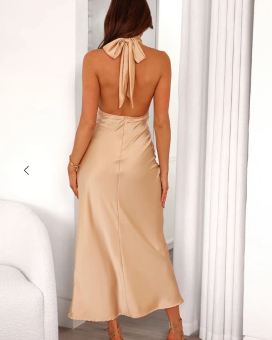 Champage Halter Satin Maxi Dress - Image 3