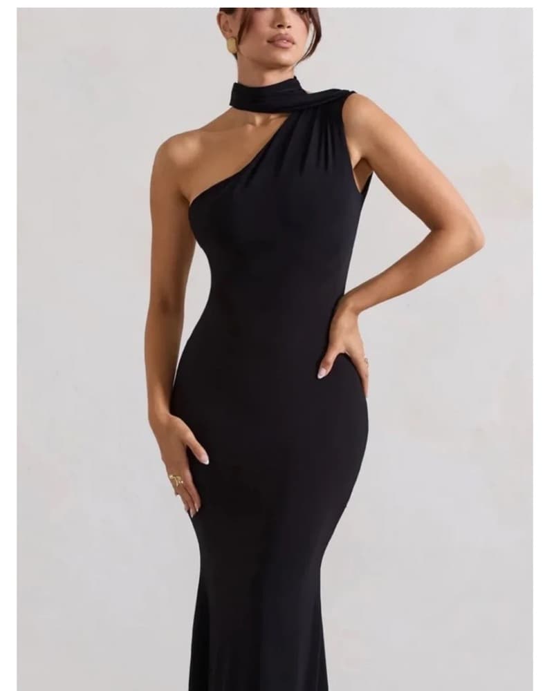 Capucine Black One Shoulder Draped - Image 1