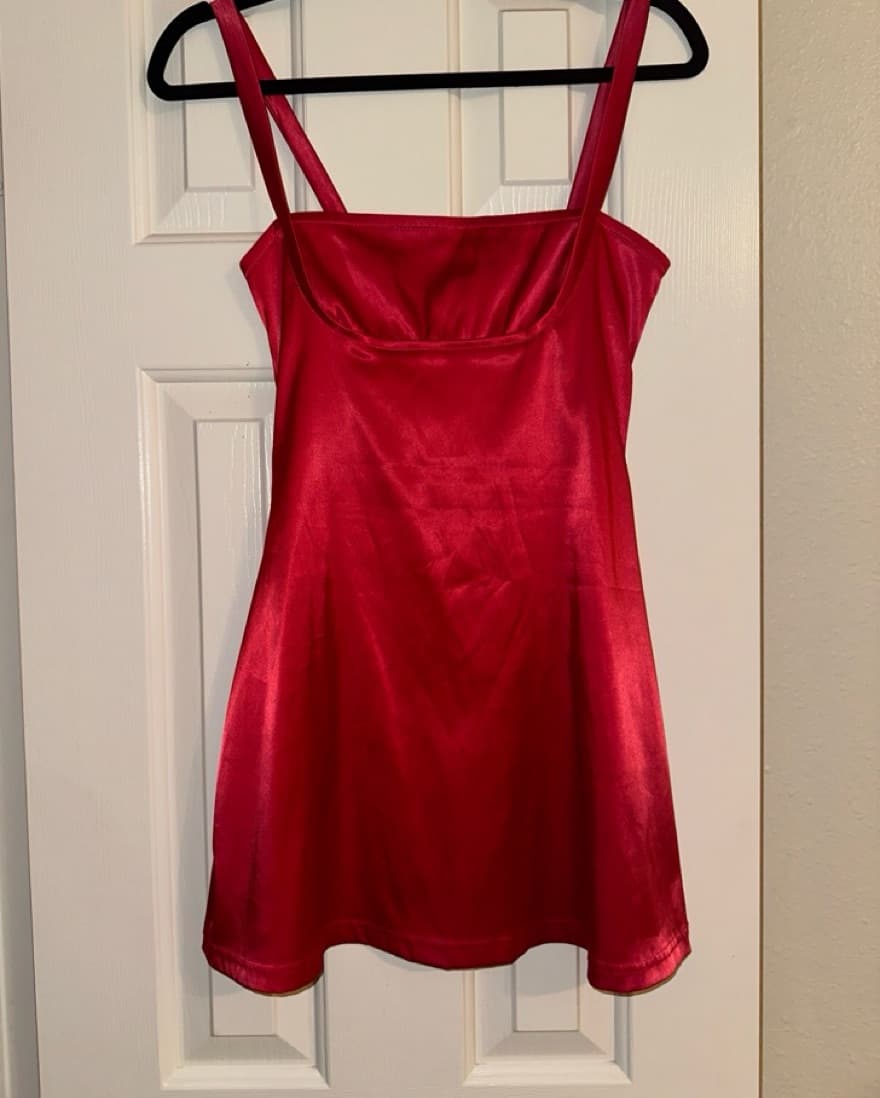Satin Red Holiday Dress - Image 4