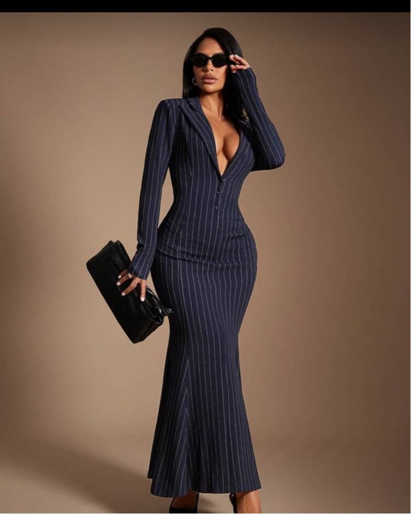 Chic Pinstripe Power Suit Dress - Image 4