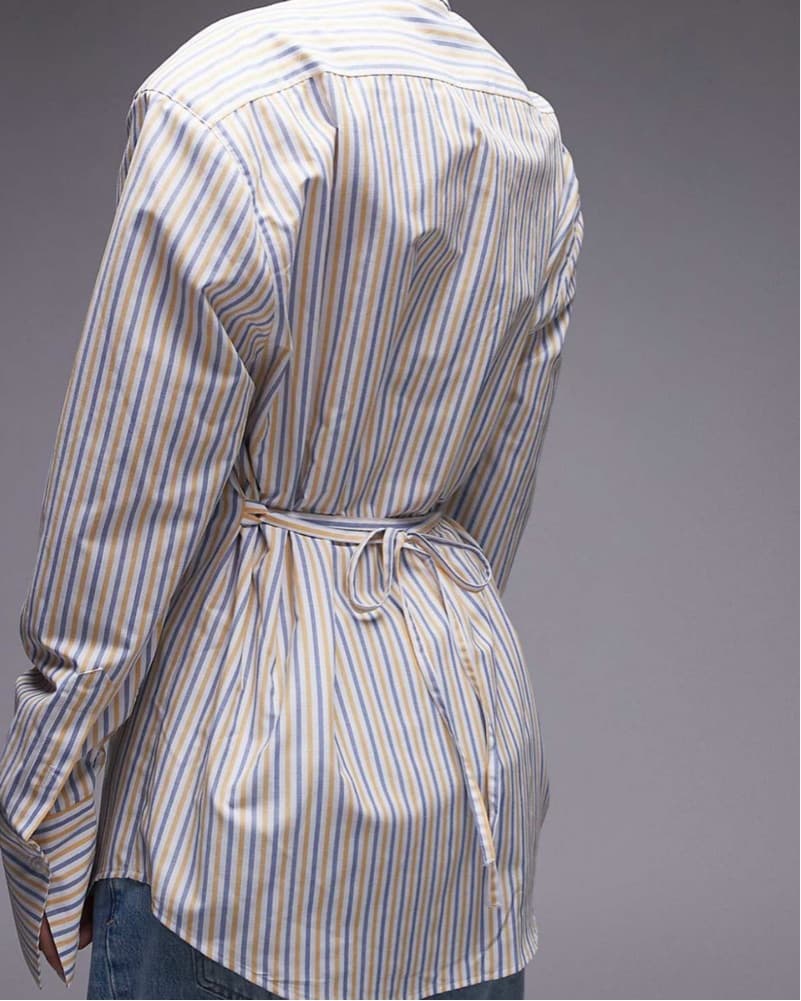 Cinched Waist Striped Shirt with Tie - Image 3