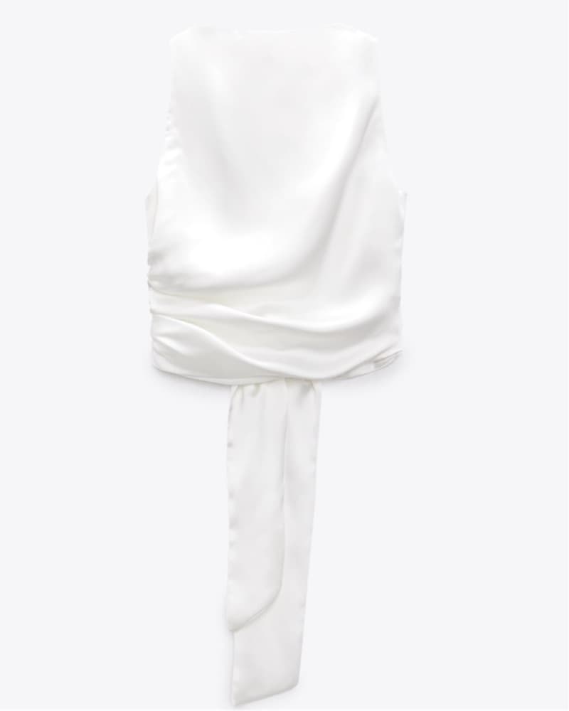 Elegant White Satin High Neck Tie Top - Image 1