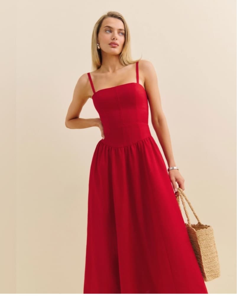 Reformation Red Linen Dress - Image 3