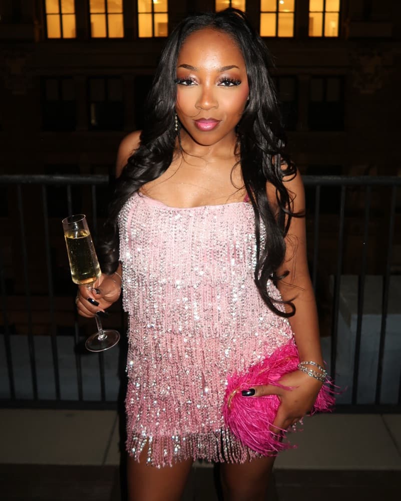 Pink Ombré Fringe Party Dress - Image 5