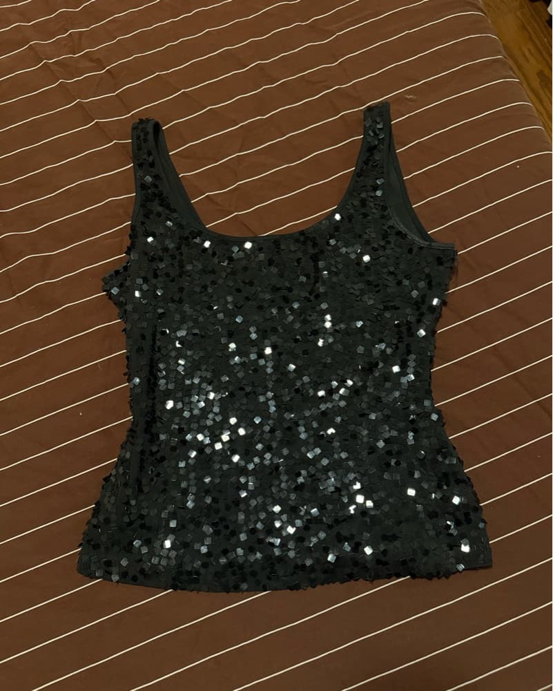 Vintage Full Length Black Sequin Tank - Image 1
