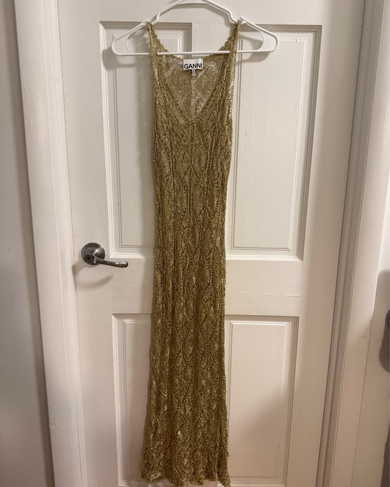 Ganni Metallic Gold Maxi Dress - Image 1